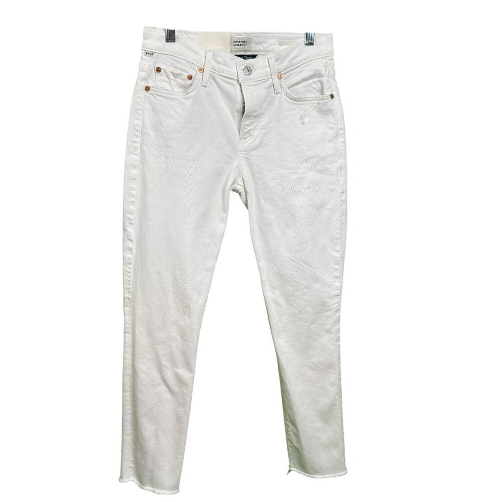 Citizens of Humanity Ella Vintage High Rise Skinny Jeans White Raw Hem Size 23